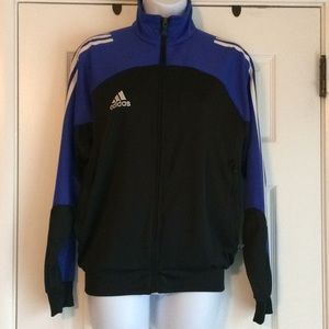 Adidas track jacket black blue large white stripes
